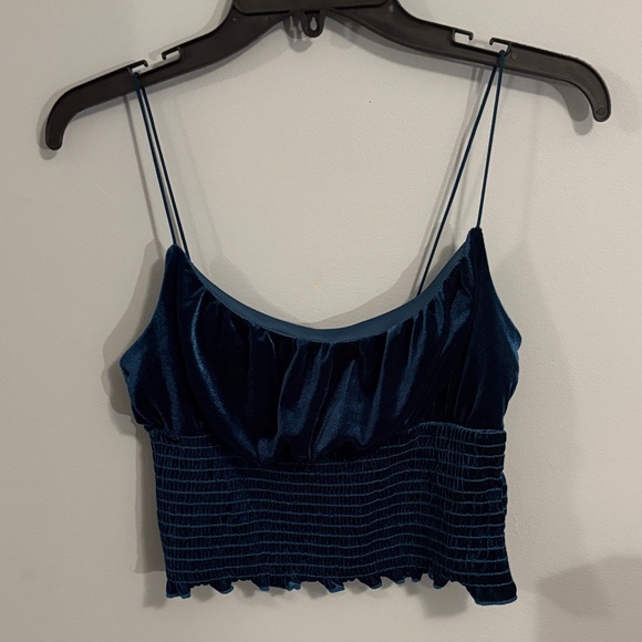 Urban Outfitters Tops - Urban Outfitters Blue Teal Velvet Smocked Cami